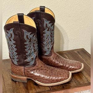 Tony Lama Men's Kango Tobacco & Chocolate Ostrich Square Cowboy Boot Size 11D